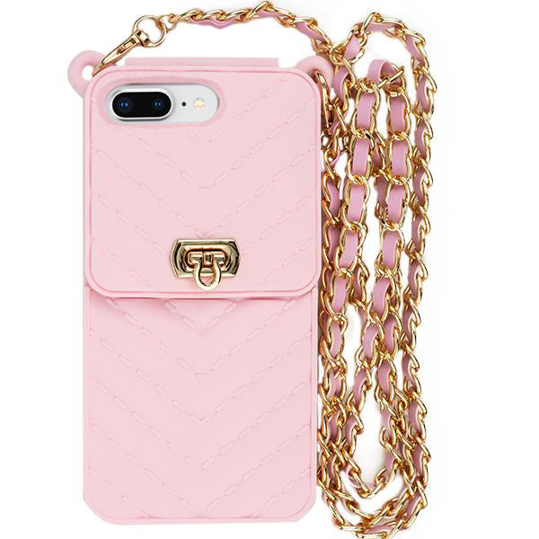 Crossbody Silicone Pouch Pink Iphone 7/8 Plus
