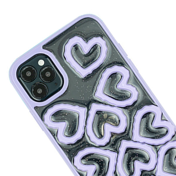 3D Hearts Purple Case Iphone 13 Pro