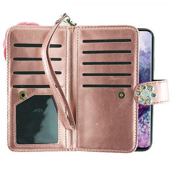 Handmade Pink Flower Bling Wallet S20 Ultra