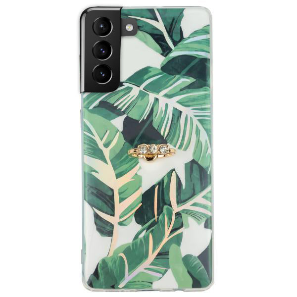 Green Leaves Ring Holder Case Samsung S21