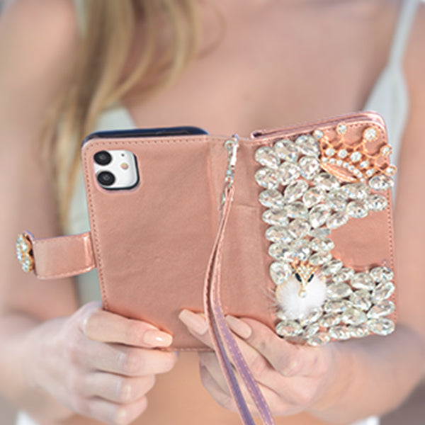 Handmade Detachable Bling Fox Rose Gold Wallet IPhone 13