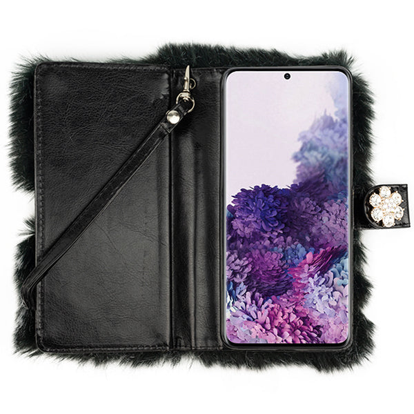 Fur Detachable Wallet Black Samsung S20