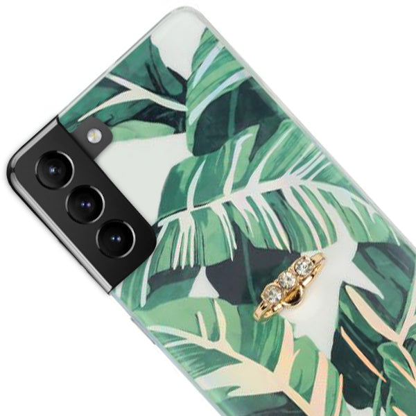 Green Leaves Ring Holder Case Samsung S21