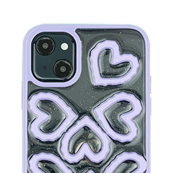 3D Hearts Purple Case Iphone 13 Mini