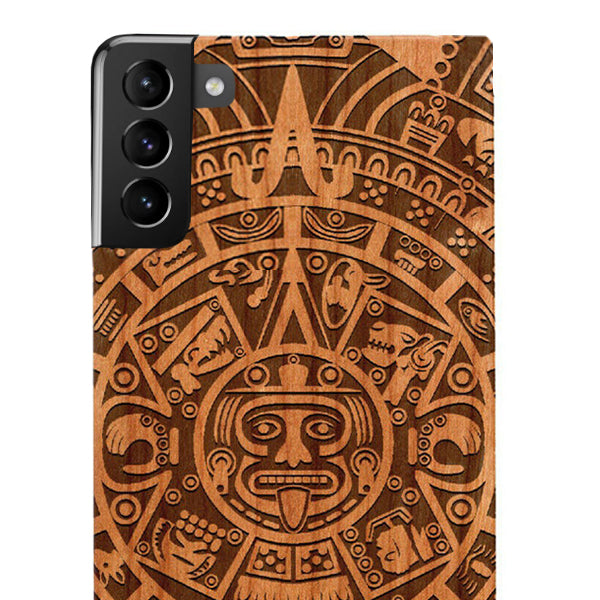 Mayan Calendar Aztec Wood Case Samsung S21 Plus