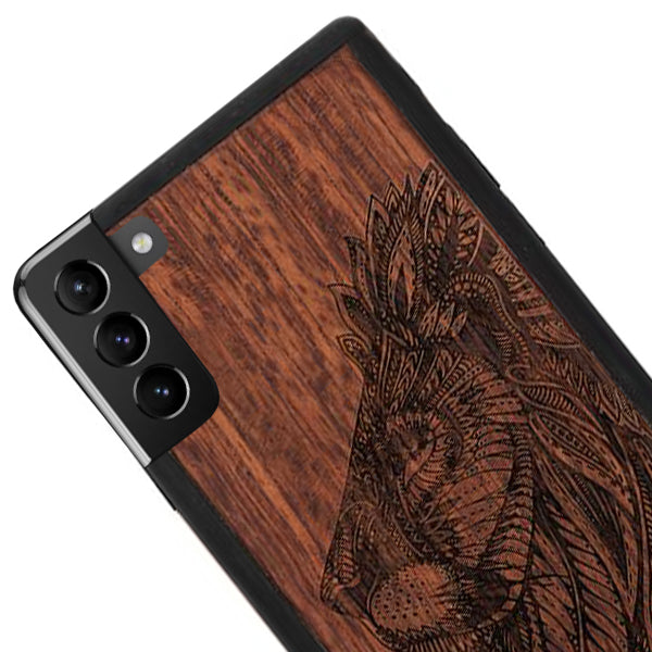 Lion Real Wood Case Samsung S21 Plus