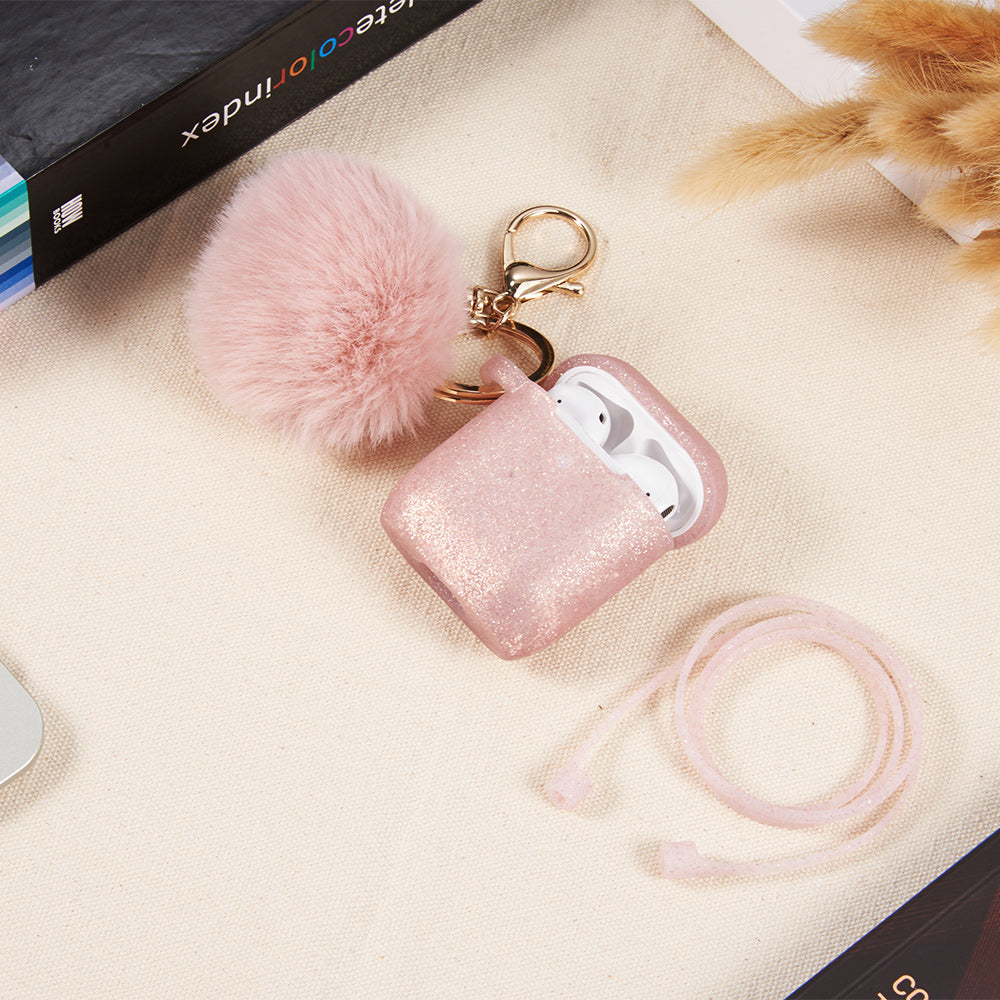 Furry Ball Rose Gold Airpods 1/2 - Bling Cases.com
