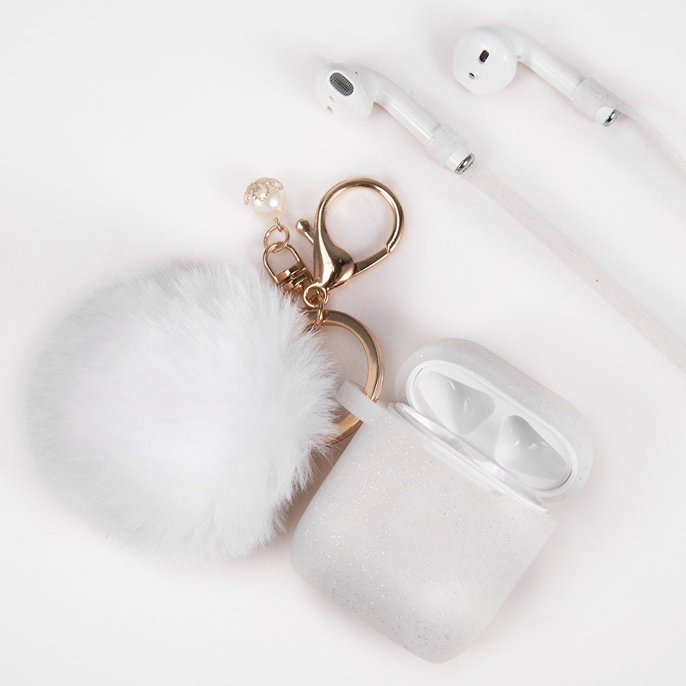 Furry Ball White Airpods 1/2 - Bling Cases.com