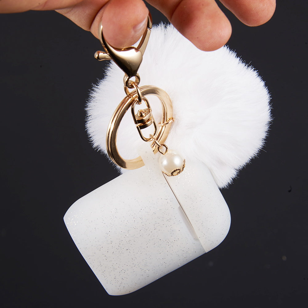 Furry Ball White Airpods 1/2 - Bling Cases.com