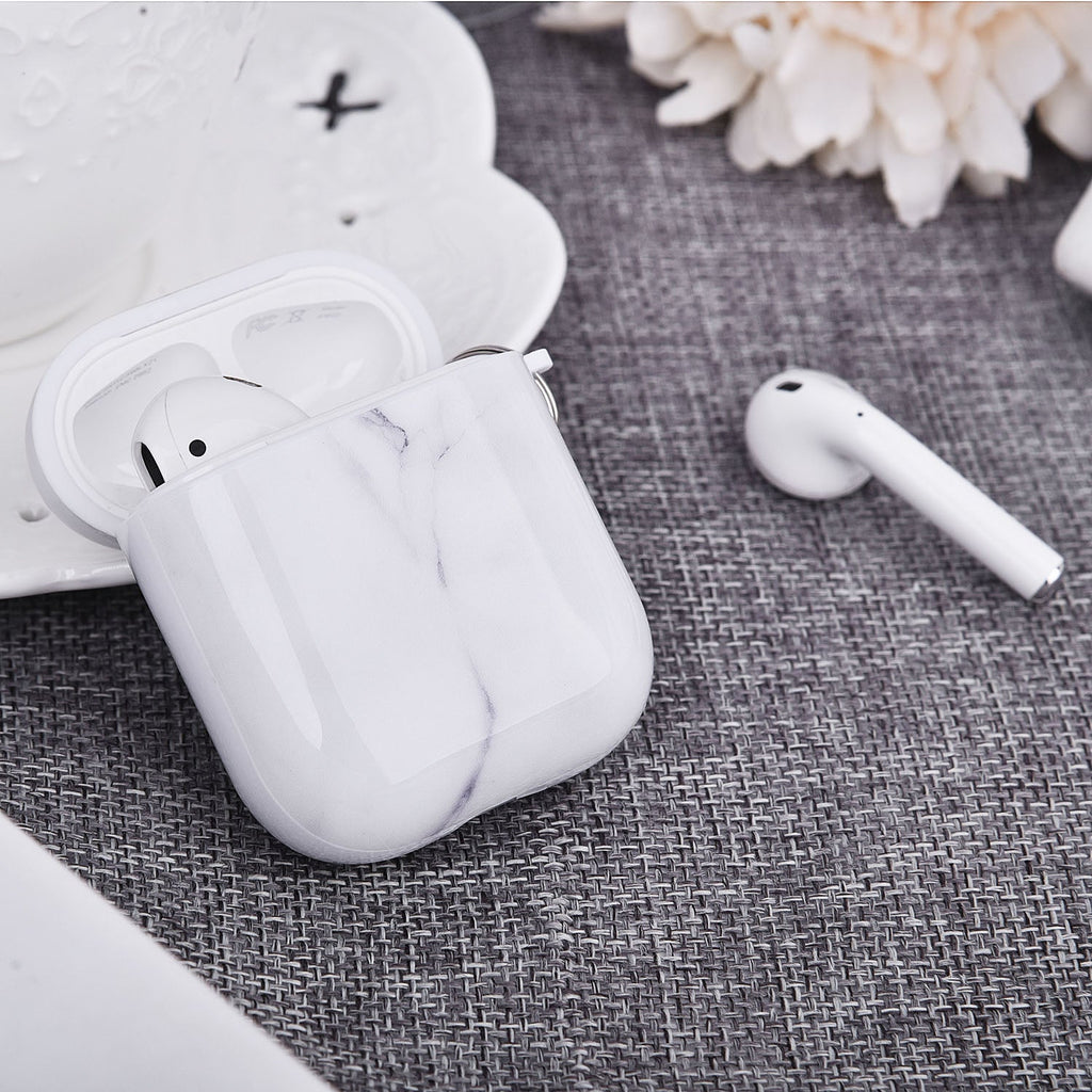 White Marble Airpods 1/2 - Bling Cases.com