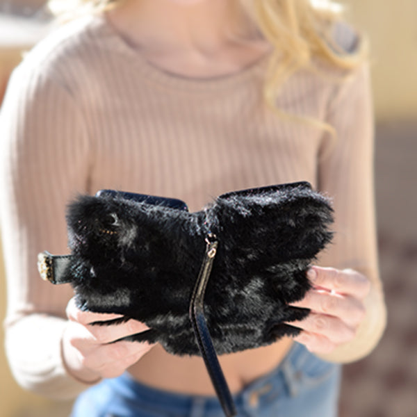 Fur Black Wallet Detachable S8 Plus