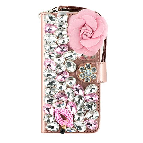 Pink Flower Bling Detachable Wallet Samsung S8 Plus - Bling Cases.com