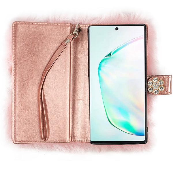 Fur Light Pink Wallet Detachable Note 10