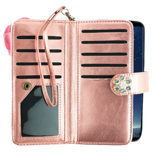 Pink Flower Bling Detachable Wallet Samsung S8 - Bling Cases.com