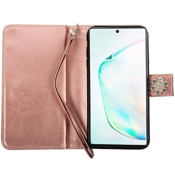 Handmade Bling Fox Rose Gold Wallet Note 10