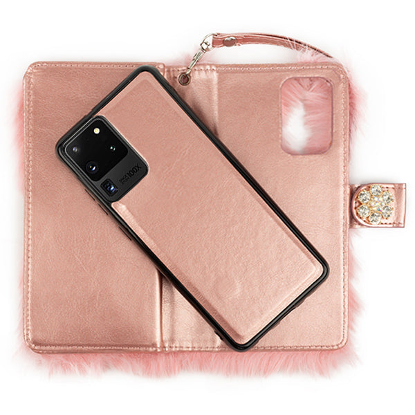 Fur Detachable Wallet Light Pink Samsung S20 Ultra