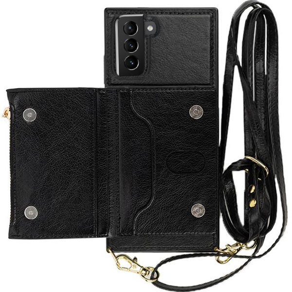 Crossbody Card Case Wallet Black Samsung S21 Plus