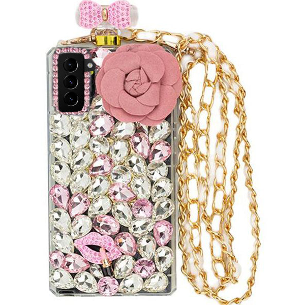 Handmade Bling Pink Flower  Bottle Case Samsung S21 Plus