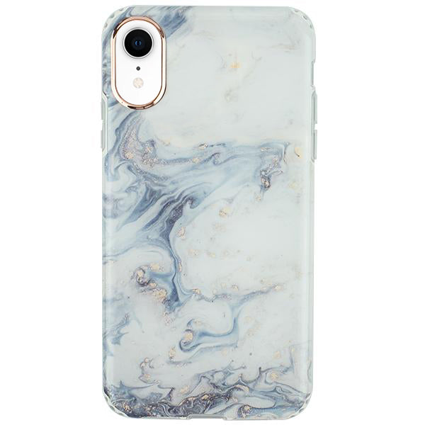 Marble Light Blue Swirl Rose Gold Trim Case Iphone XR