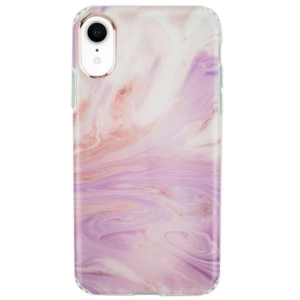 Marble Light Pink Swirl Rose Gold Trim Case Iphone XR