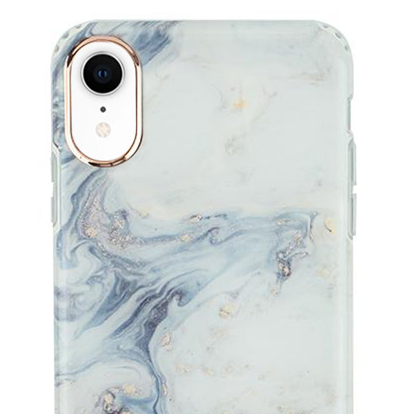 Marble Light Blue Swirl Rose Gold Trim Case Iphone XR