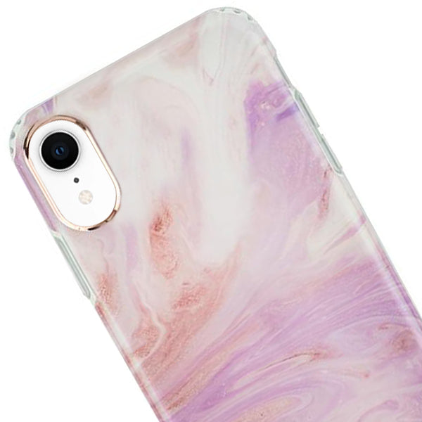 Marble Light Pink Swirl Rose Gold Trim Case Iphone XR