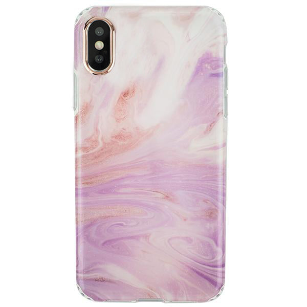 Marble Light Pink Swirl Rose Gold Trim Case Iphone 10/X/XS