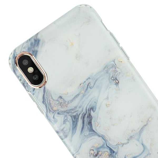 Marble Light Blue Swirl Rose Gold Trim Case Iphone XS MAX