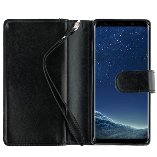 Handmade Bling Black Wallet Detachable S8 Plus