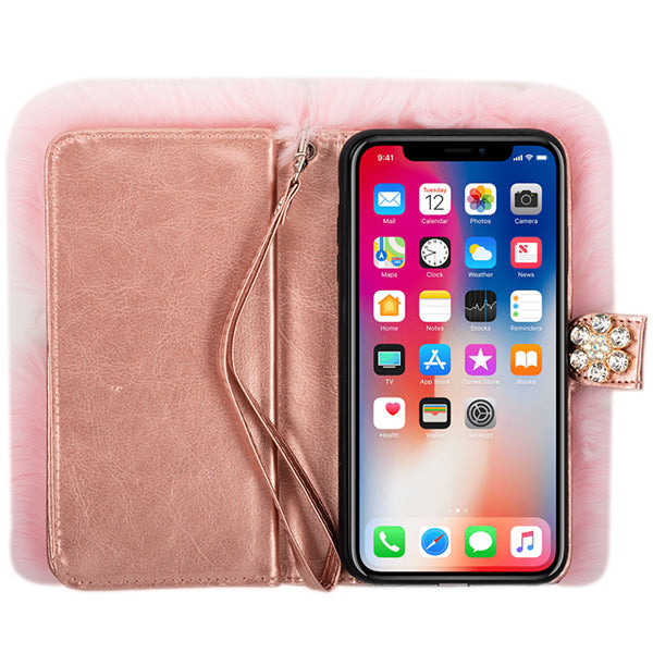 Fur Detachable Wallet LIght Pink Iphone XR