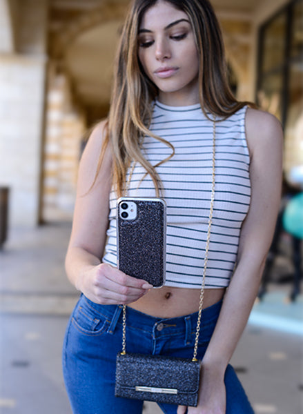 Glitter Detachable Purse Black IPhone XR