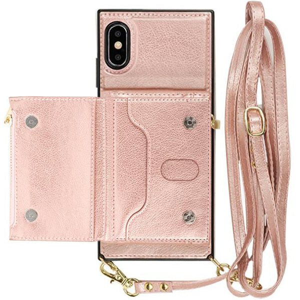 Crossbody Card Holder Rose Gold Iphone XS Max