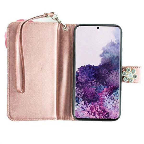 Handmade Pink Flower Bling Wallet S20 Plus