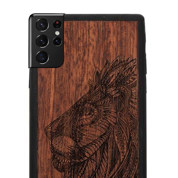 Lion Real Wood Case Samsung S21 Ultra