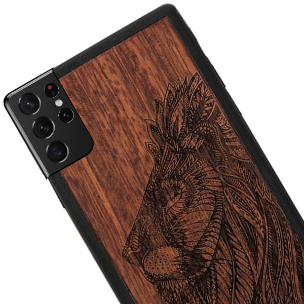 Lion Real Wood Case Samsung S21 Ultra