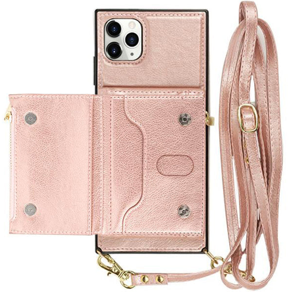 Crossbody Card Holder Rose Gold Case IPhone 13 Pro Max