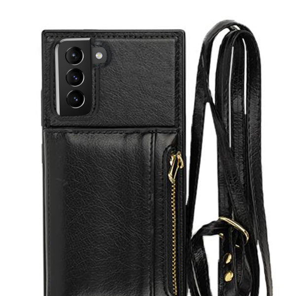 Crossbody Card Case Wallet Black Samsung S21 Plus