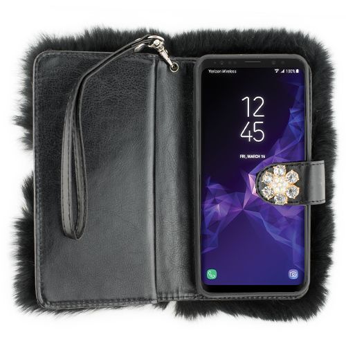 Fur Detachable Wallet Black Samsung S9 - Bling Cases.com
