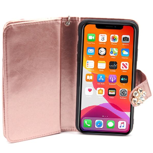 Handmade Detachable Bling Pink Flower Wallet iphone 11 Pro