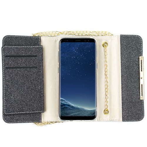 Glitter Detachable Purse Black Samsung S8 Plus - Bling Cases.com