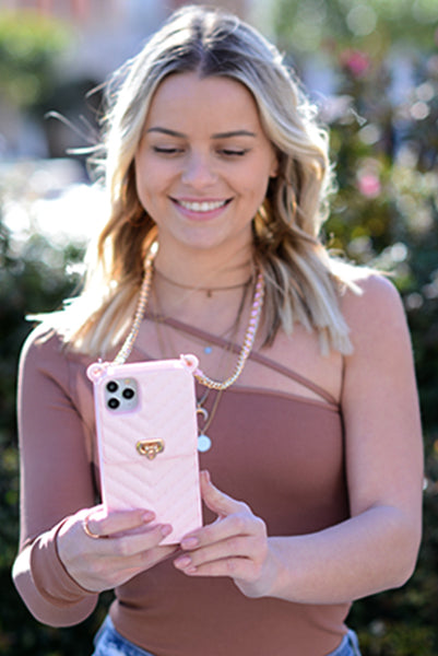 Crossbody Silicone Pouch Pink Iphone XR