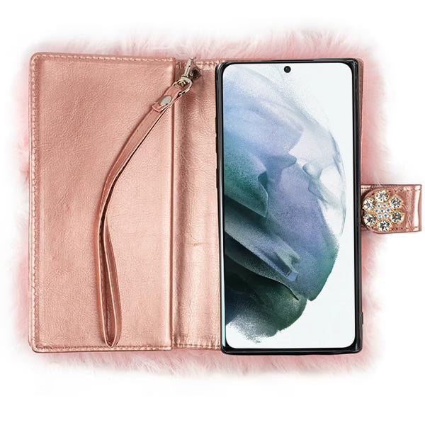 Fur Light Pink Wallet Detachable Samsung S22 Plus