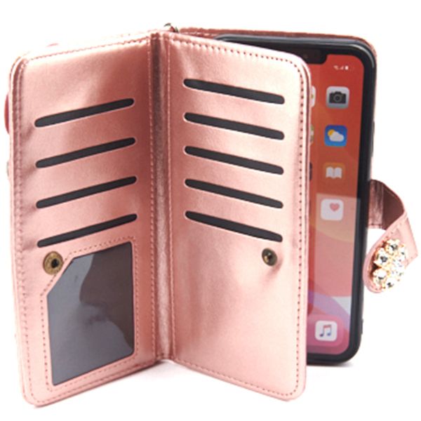 Handmade Detachable Bling Pink Flower Wallet iphone 11 Pro