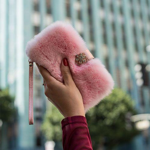 Fur Detachable Wallet LIght Pink Iphone XR
