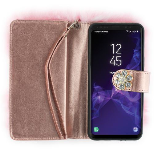 Fur Detachable Wallet Light Pink Samsung S9 Plus - Bling Cases.com
